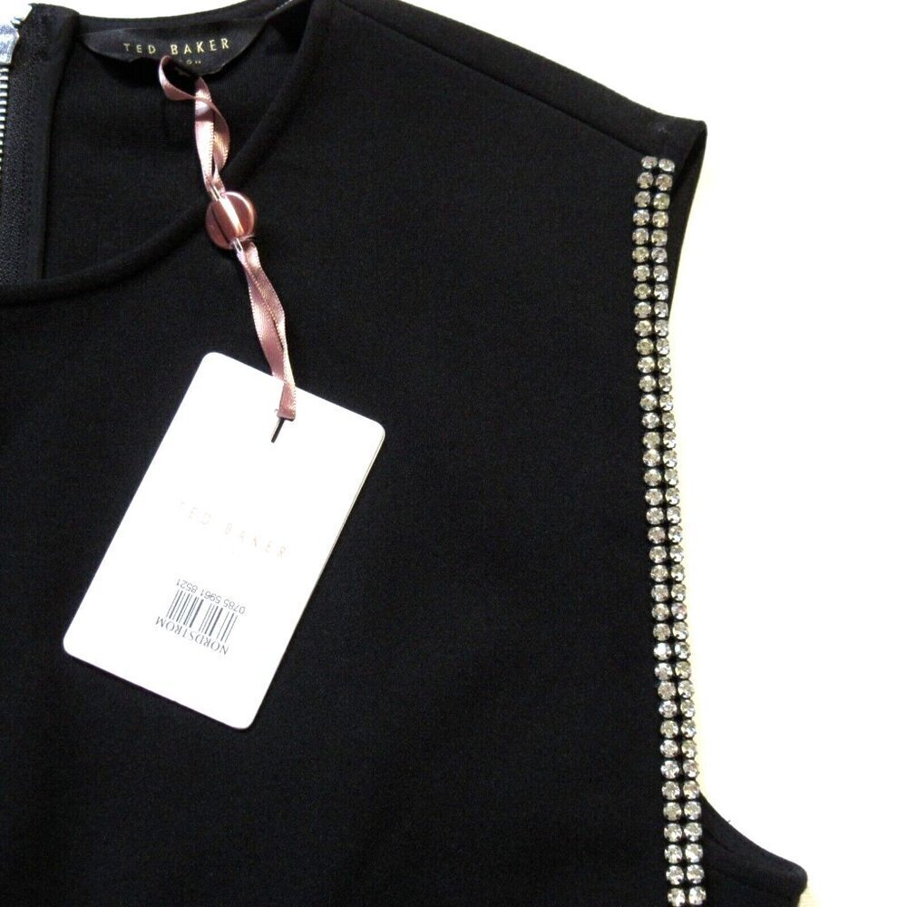 NWT Ted Baker Burford in Black Double Layer Embellished Mini Dress 4 / US 12 - Picture 2 of 6